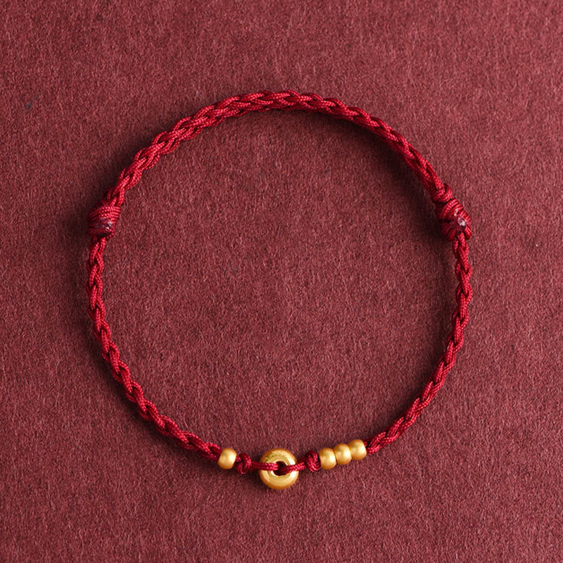 Buddha Stones 999 Gold Small Peace Buckle Design Handmade Luck Braided Rope Bracelet Anklet Bracelet BS 14