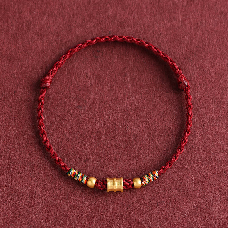Buddha Stones 999 Gold Small Bucket Shape Design Handmade Luck Braided Rope Bracelet Anklet Bracelet BS 1