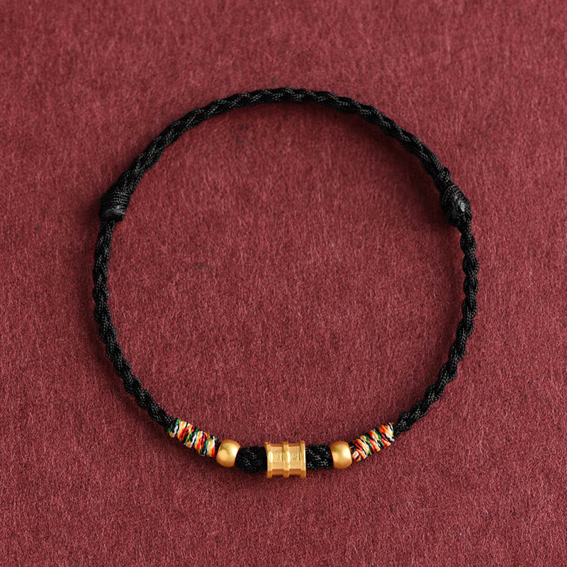 Buddha Stones 999 Gold Small Bucket Shape Design Handmade Luck Braided Rope Bracelet Anklet Bracelet BS Anklet(Circumference 18-30cm) Black