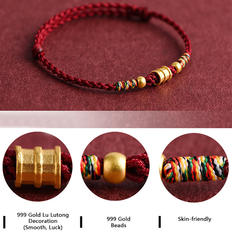 Buddha Stones 999 Gold Small Bucket Shape Design Handmade Luck Braided Rope Bracelet Anklet Bracelet BS 4