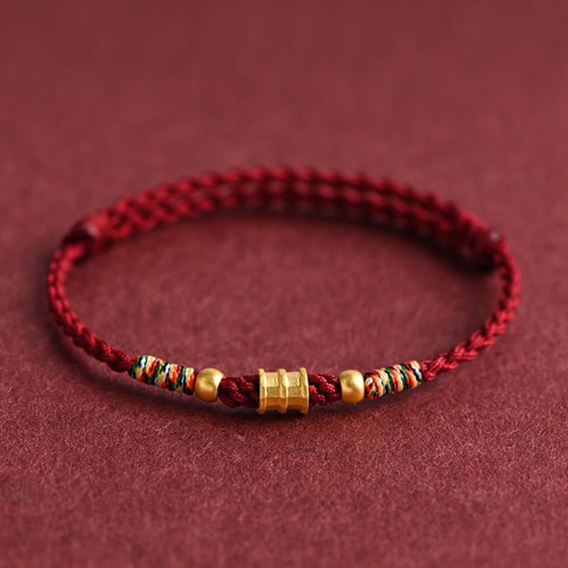 Buddha Stones 999 Gold Small Bucket Shape Design Handmade Luck Braided Rope Bracelet Anklet Bracelet BS Anklet(Circumference 18-30cm) Dark Red