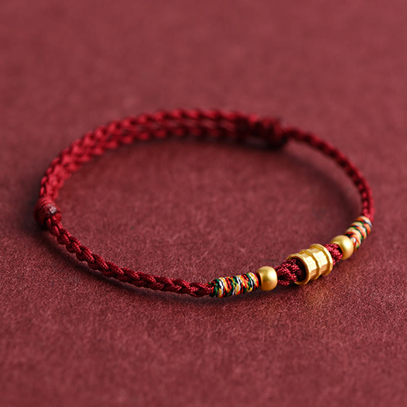 Buddha Stones 999 Gold Small Bucket Shape Design Handmade Luck Braided Rope Bracelet Anklet Bracelet BS 2