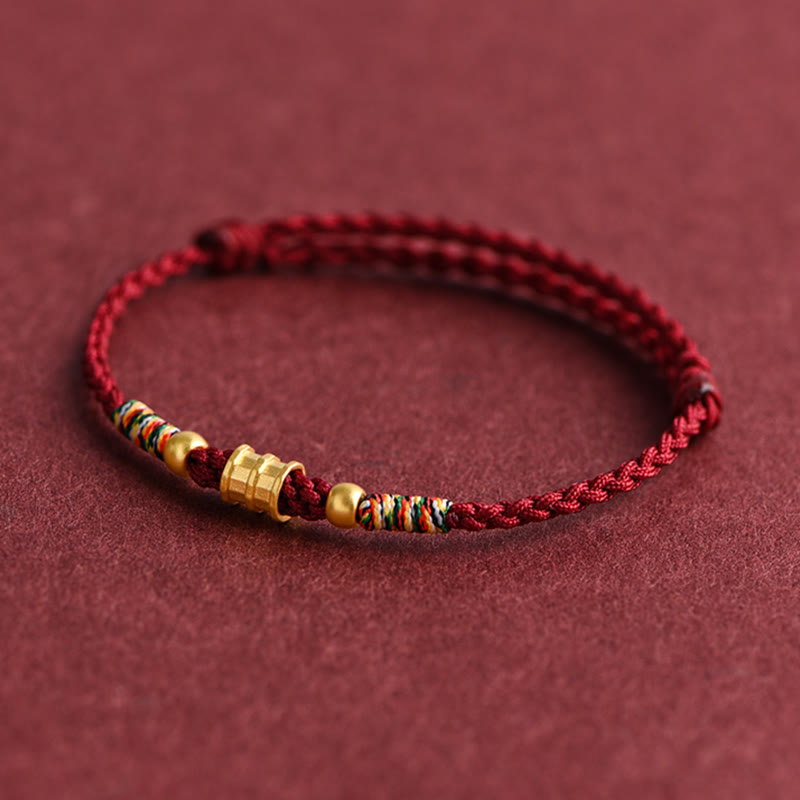 Buddha Stones 999 Gold Small Bucket Shape Design Handmade Luck Braided Rope Bracelet Anklet Bracelet BS 10