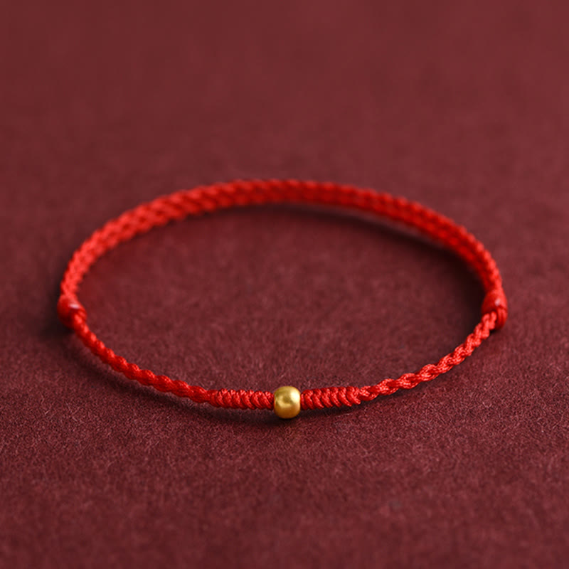 Buddha Stones 999 Gold One Mini Bead Design Handmade Strength Braided Rope Bracelet Anklet Bracelet BS Anklet(Circumference 18-30cm) Red