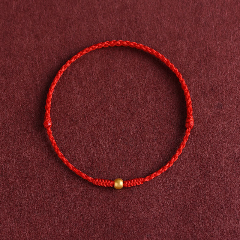 Buddha Stones 999 Gold One Mini Bead Design Handmade Strength Braided Rope Bracelet Anklet Bracelet BS 5
