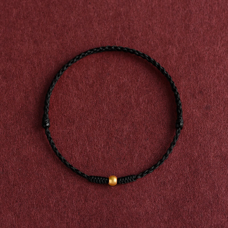 Buddha Stones 999 Gold One Mini Bead Design Handmade Strength Braided Rope Bracelet Anklet Bracelet BS Anklet(Circumference 18-30cm) Black