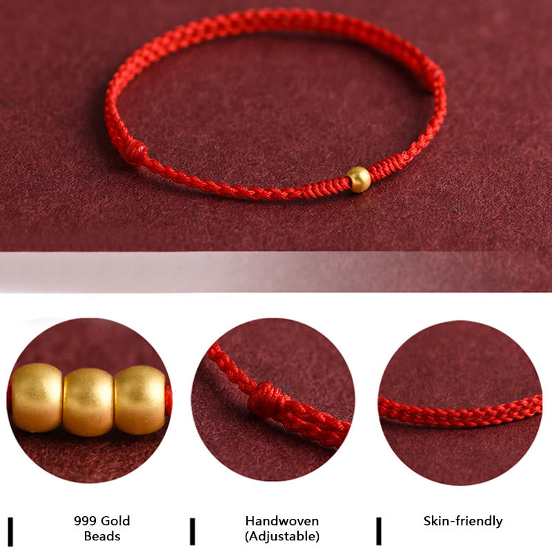 Buddha Stones 999 Gold One Mini Bead Design Handmade Strength Braided Rope Bracelet Anklet Bracelet BS 7