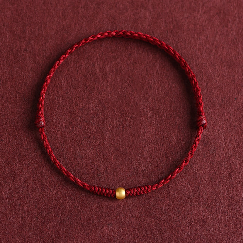 Buddha Stones 999 Gold One Mini Bead Design Handmade Strength Braided Rope Bracelet Anklet Bracelet BS Anklet(Circumference 18-30cm) Dark Red