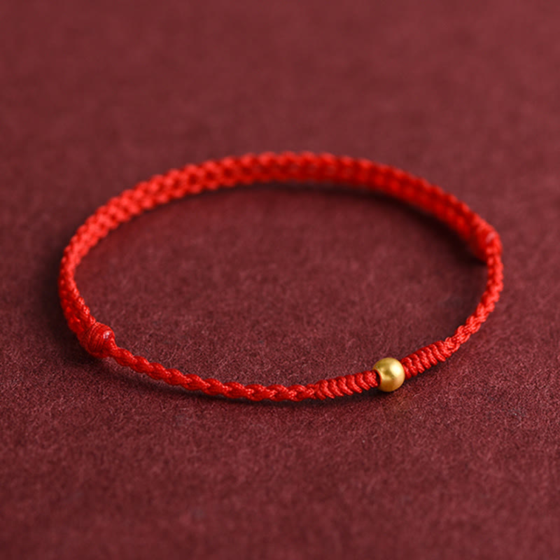 Buddha Stones 999 Gold One Mini Bead Design Handmade Strength Braided Rope Bracelet Anklet Bracelet BS 6