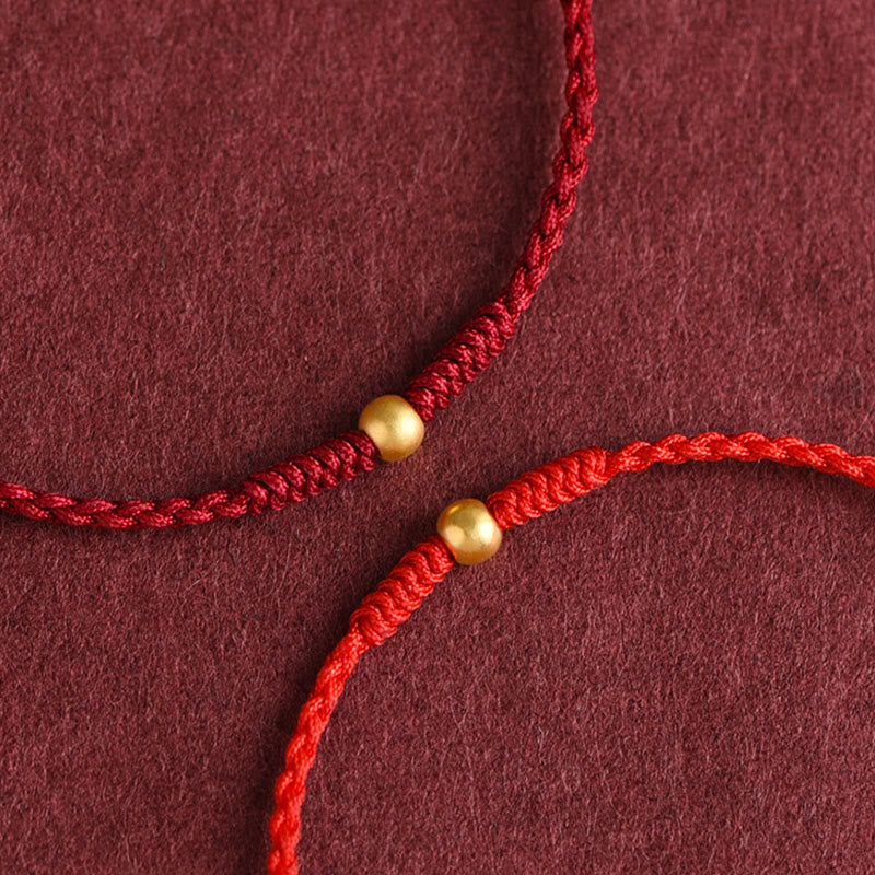 Buddha Stones 999 Gold One Mini Bead Design Handmade Strength Braided Rope Bracelet Anklet Bracelet BS 10
