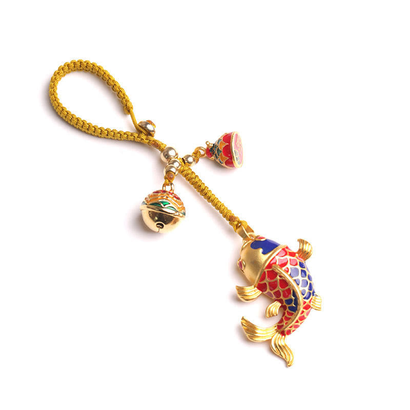 Buddha Stones Colorful Koi Fish Hollow Bell Wealth Luck Key Chain Key Chain BS 4