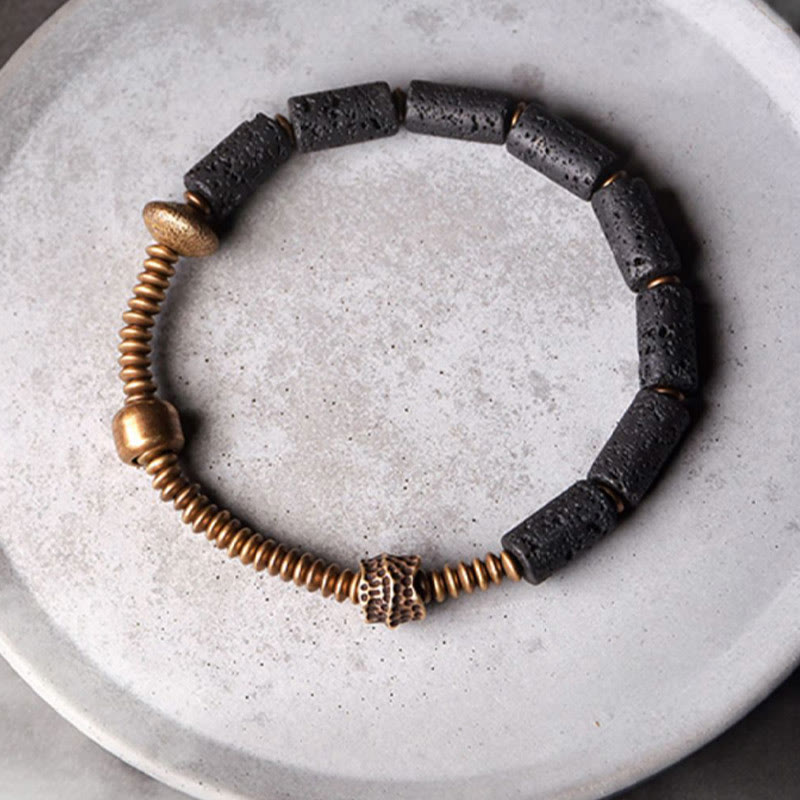 Foviel Luck Wealth Black Lava Rock Beads Copper Bracelet