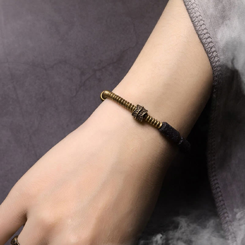 Foviel Luck Wealth Black Lava Rock Beads Copper Bracelet