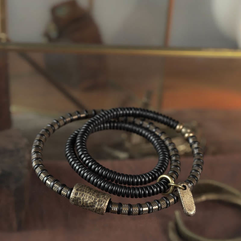Foviel Healing Tibetan Ebony Wood Beads Copper Multilayered Bracelet