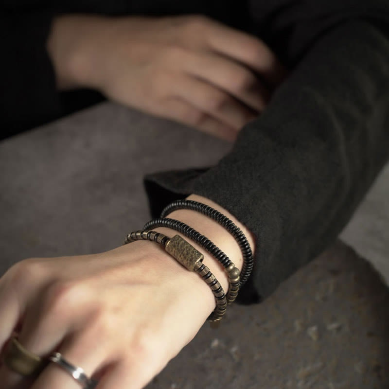 Foviel Healing Tibetan Ebony Wood Beads Copper Multilayered Bracelet