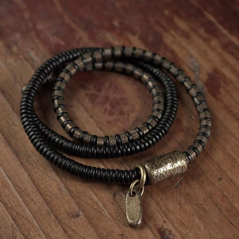 Foviel Healing Tibetan Ebony Wood Beads Copper Multilayered Bracelet