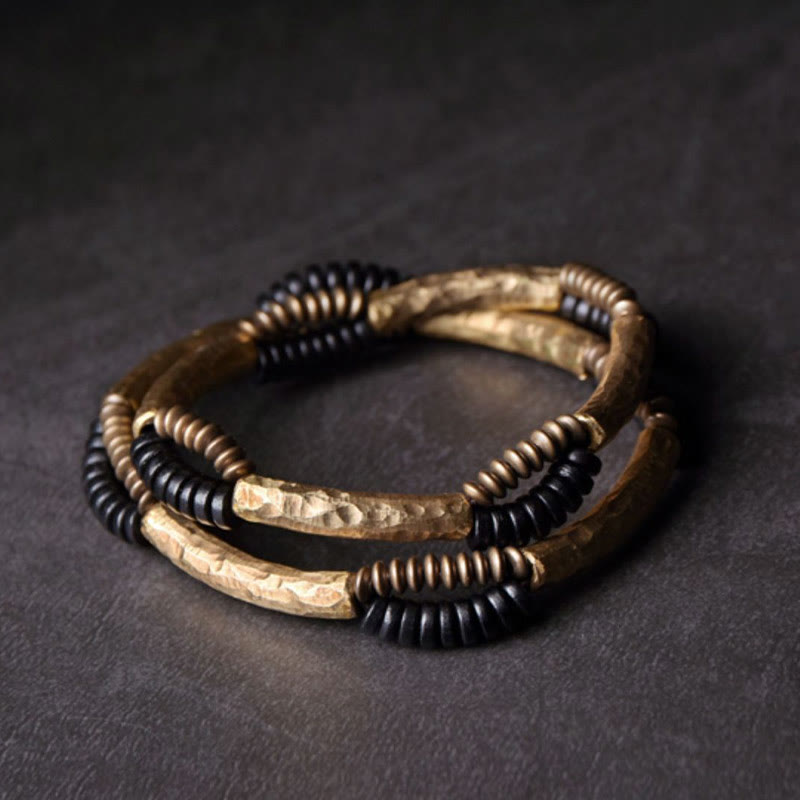 Foviel Vintage Ebony Wood Copper Luck Wealth Handmade Bracelet