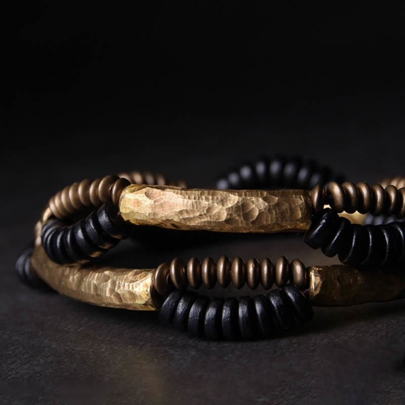Foviel Vintage Ebony Wood Copper Luck Wealth Handmade Bracelet
