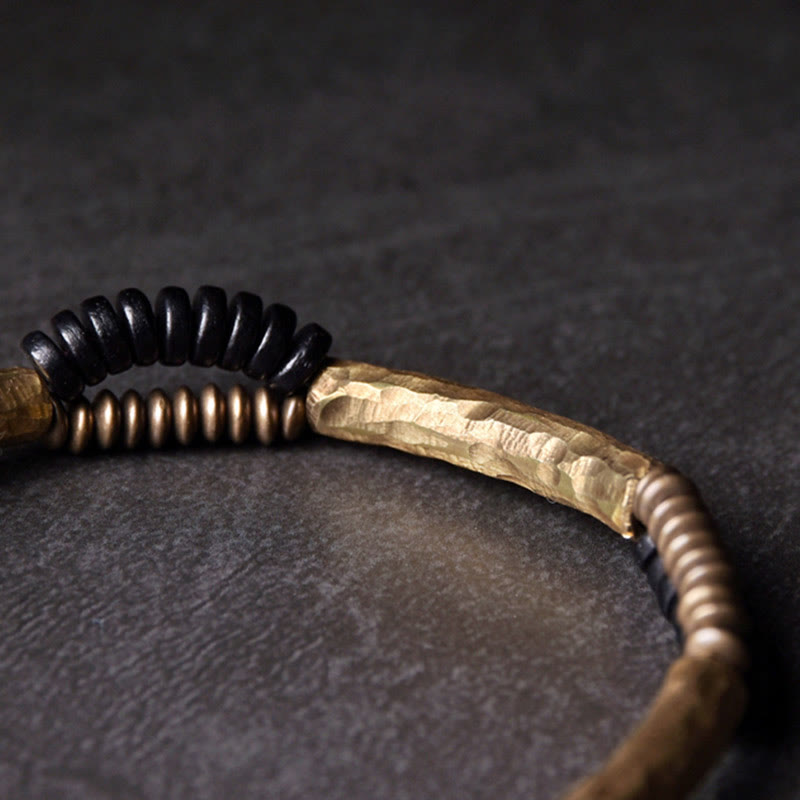 Foviel Vintage Ebony Wood Copper Luck Wealth Handmade Bracelet