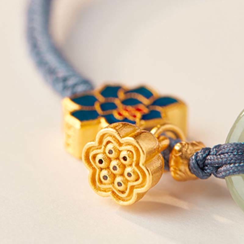 Bracelet porte-bonheur tressé avec boucle de paix en jade de Hetian Foviel motif lotus