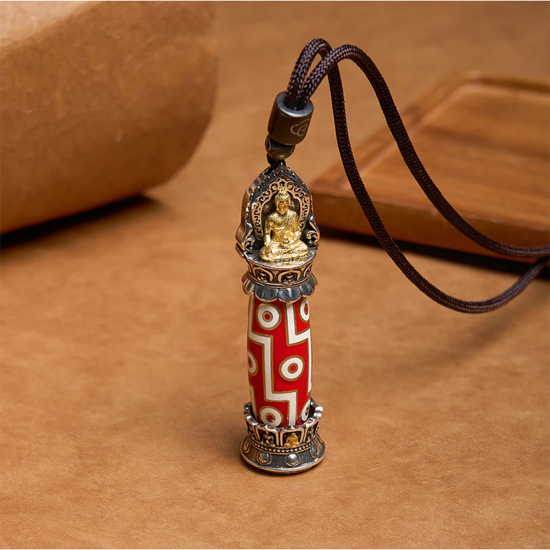 Pendentif de collier de protection perle Dzi à neuf yeux de médecine bouddhiste tibétaine Foviel