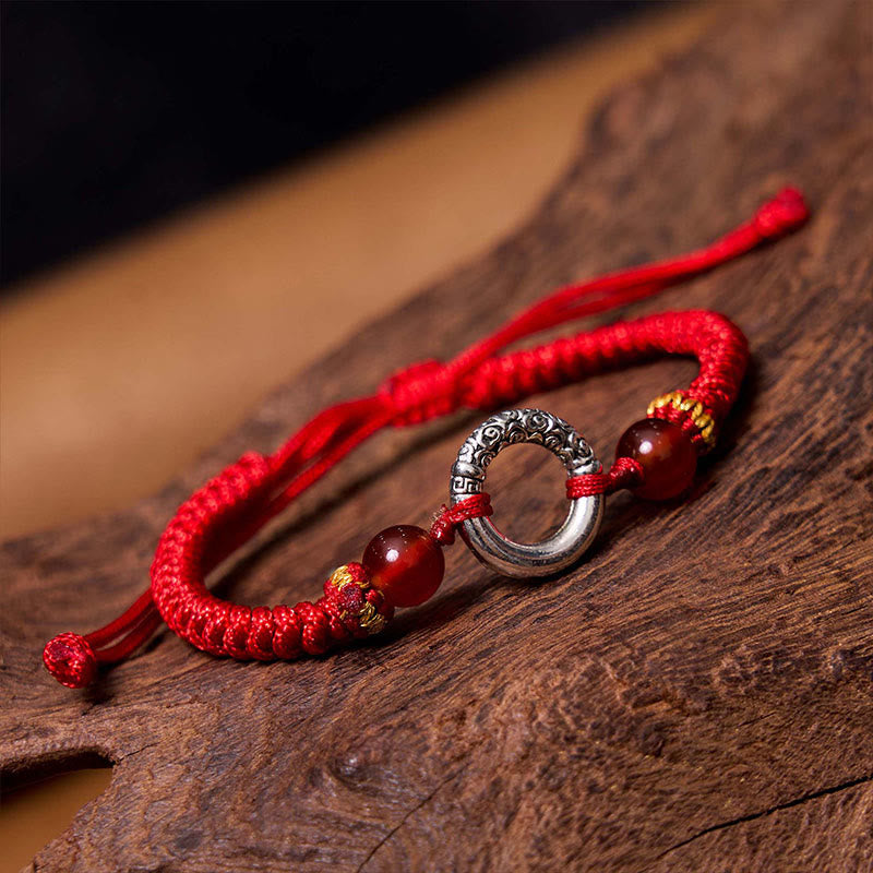 Bracelet cordon tressé de protection avec boucle de paix en cuivre plaqué argent sterling 925 Foviel