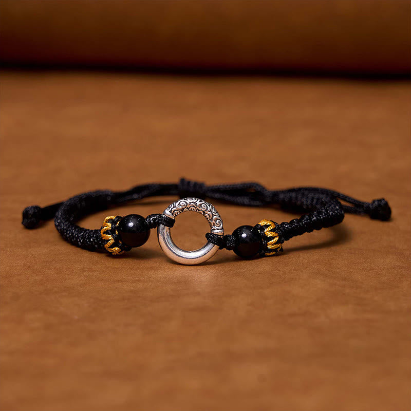 Bracelet cordon tressé de protection avec boucle de paix en cuivre plaqué argent sterling 925 Foviel