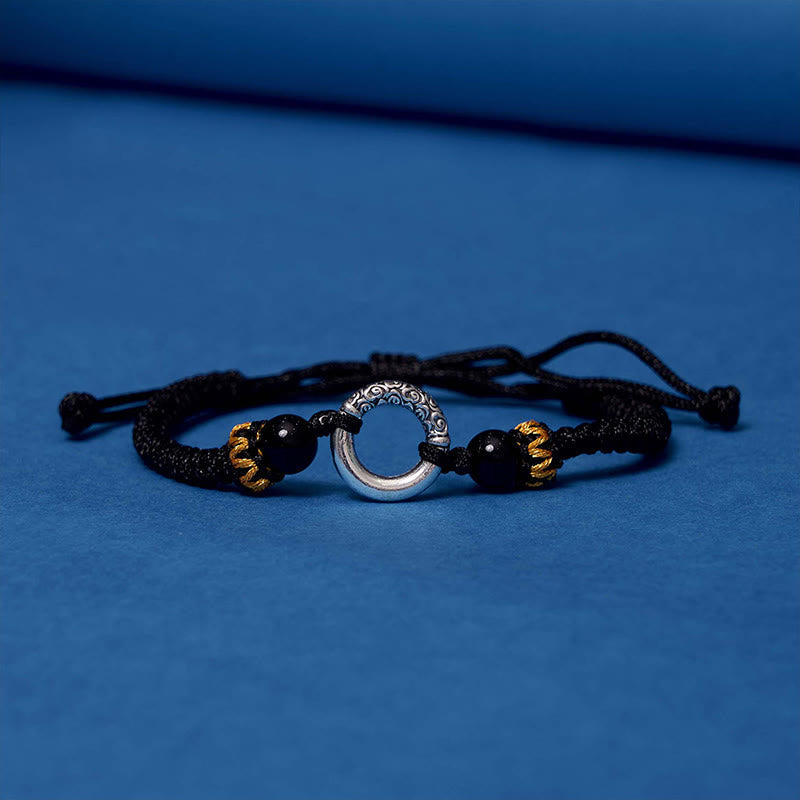 Bracelet cordon tressé de protection avec boucle de paix en cuivre plaqué argent sterling 925 Foviel
