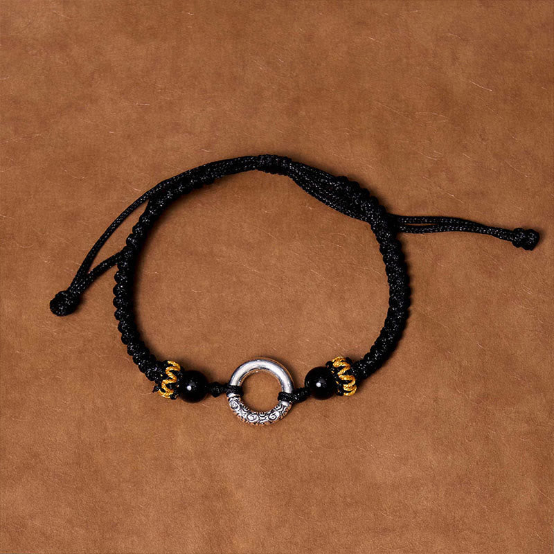Bracelet cordon tressé de protection avec boucle de paix en cuivre plaqué argent sterling 925 Foviel