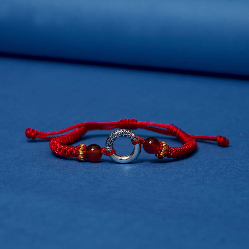 Bracelet cordon tressé de protection avec boucle de paix en cuivre plaqué argent sterling 925 Foviel
