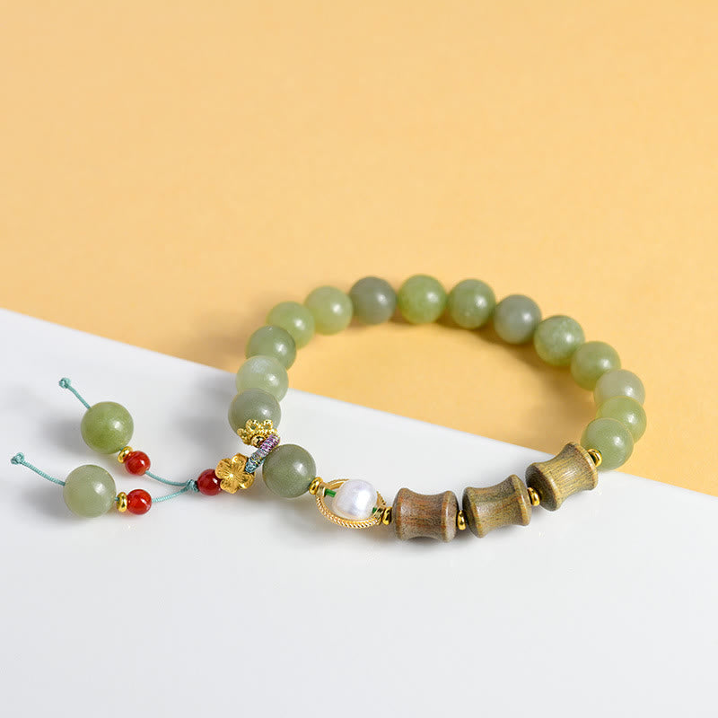 Buddha Stones Jade Sandalwood Bamboo Pearl Prosperity Bracelet Bracelet BS 8
