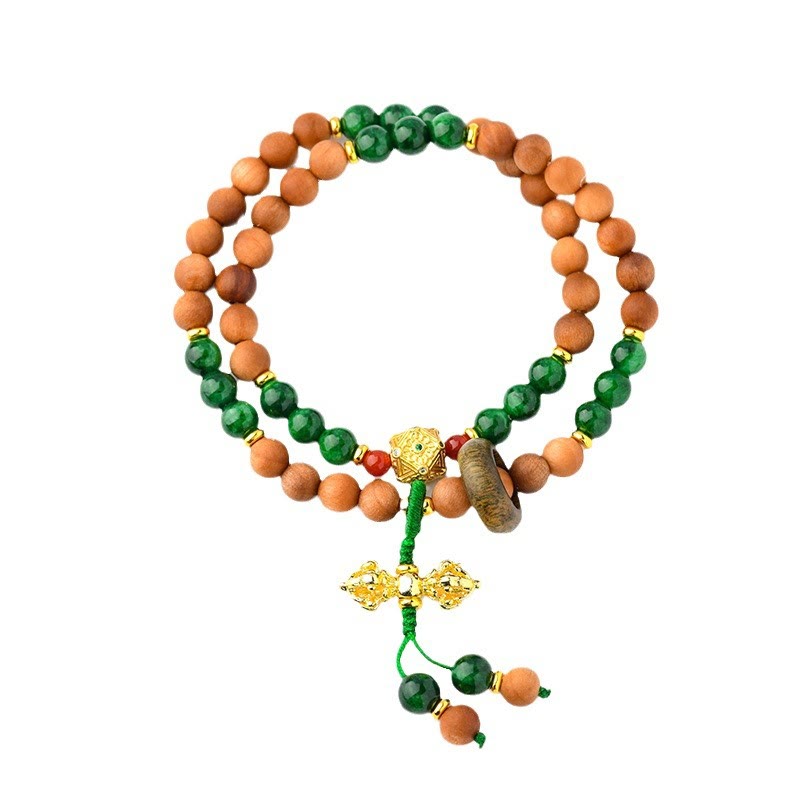 Buddha Stones Sandalwood Wood Bead Tibet Dorje Vajra Double Twisted Design Protection Healing Bracelet Bracelet BS 7