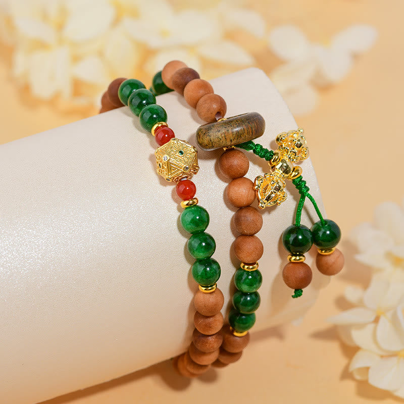 Buddha Stones Sandalwood Wood Bead Tibet Dorje Vajra Double Twisted Design Protection Healing Bracelet Bracelet BS 3