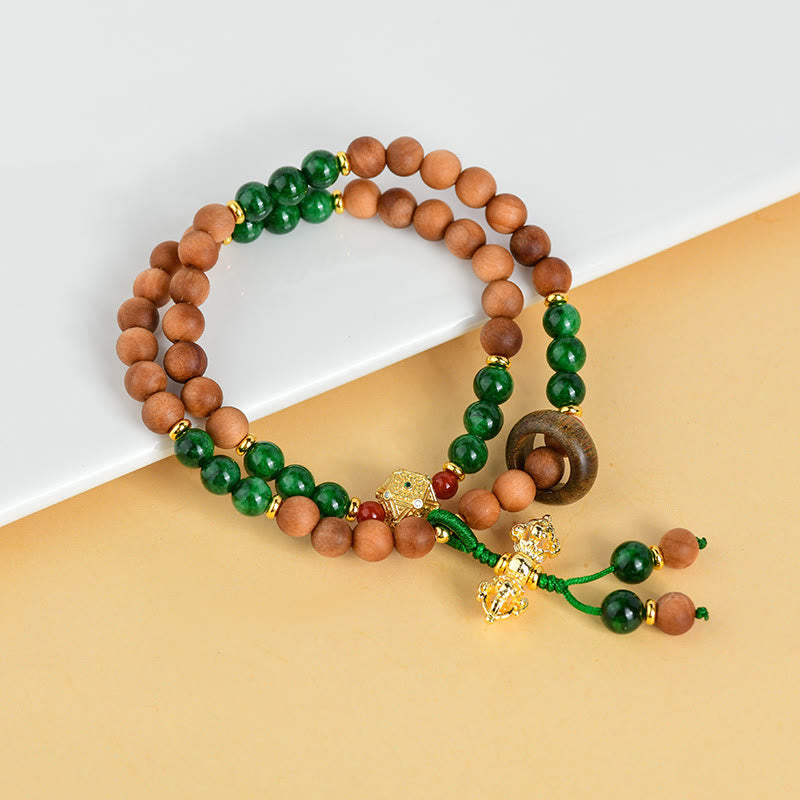 Buddha Stones Sandalwood Wood Bead Tibet Dorje Vajra Double Twisted Design Protection Healing Bracelet Bracelet BS 2