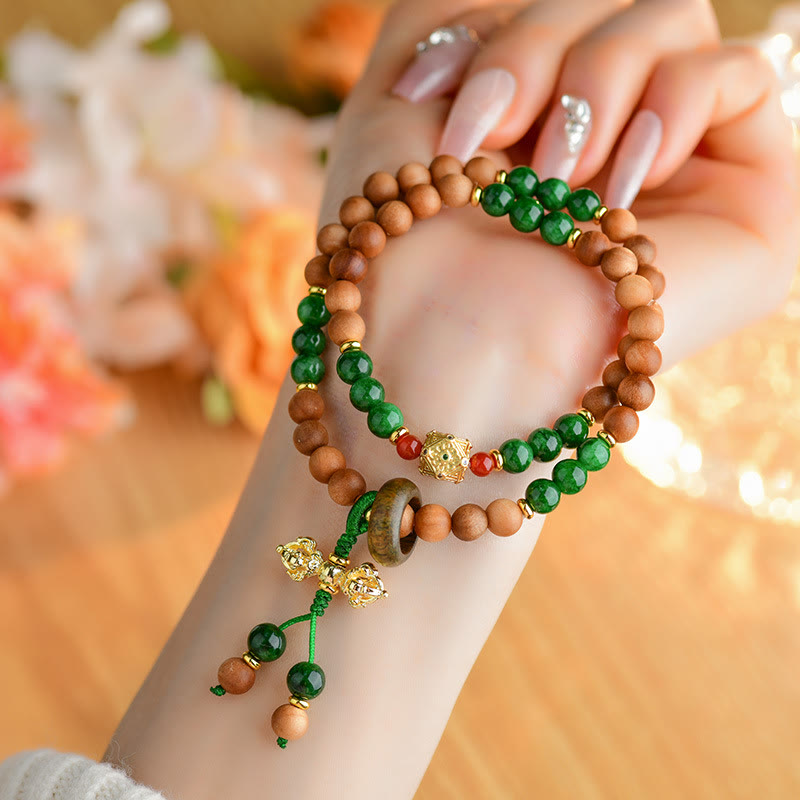 Buddha Stones Sandalwood Wood Bead Tibet Dorje Vajra Double Twisted Design Protection Healing Bracelet Bracelet BS 4