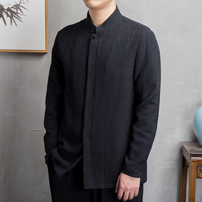 Buddha Stones Solid Color Chinese Tang Suit Jacket Men Clothing - image 9