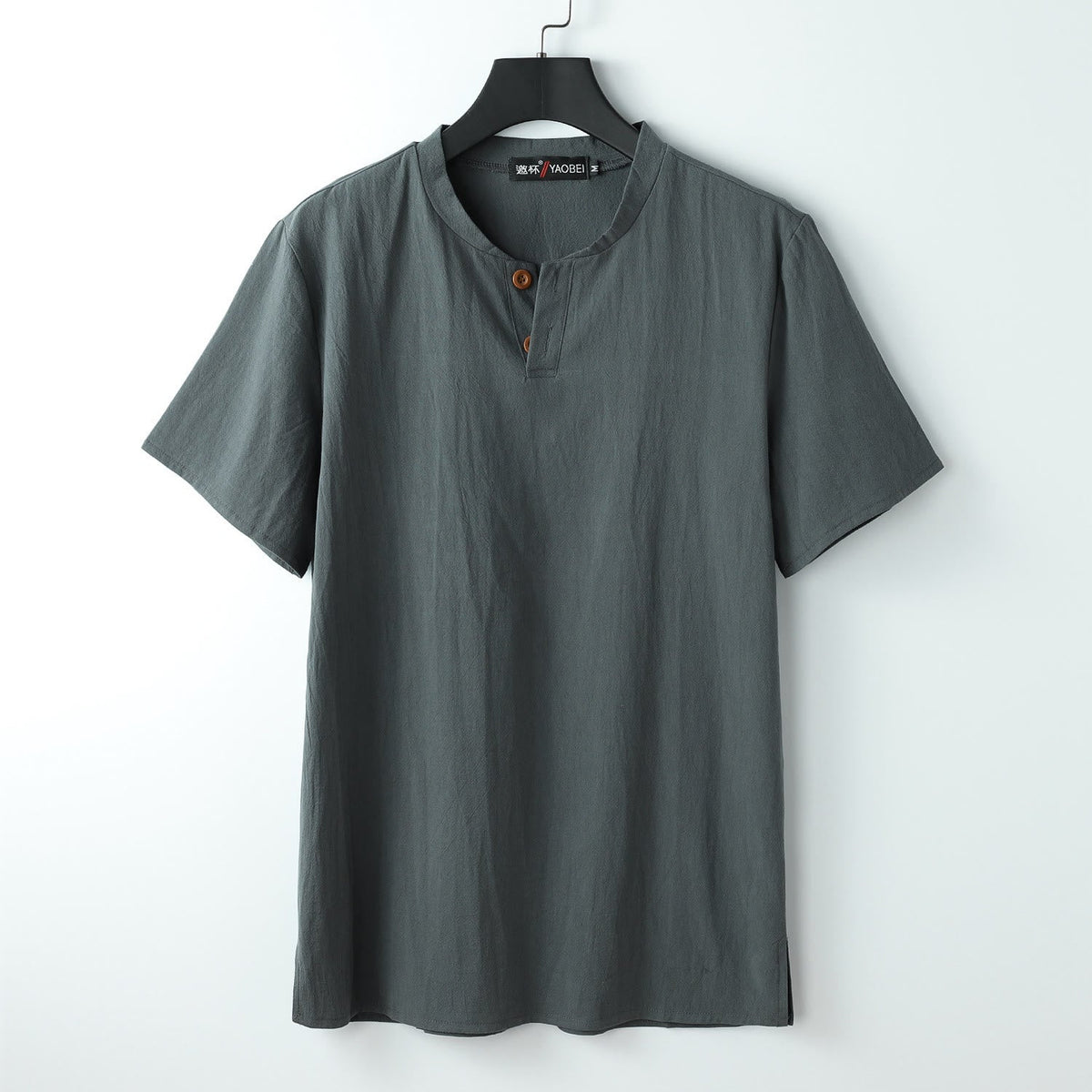 Buddha Stones Loose Men's T-shirt Solid Color Top Short Sleeve Button Notched Neck Soft Shirt - Gray - US/UK/AU54,EU64 (9XL) - image 1