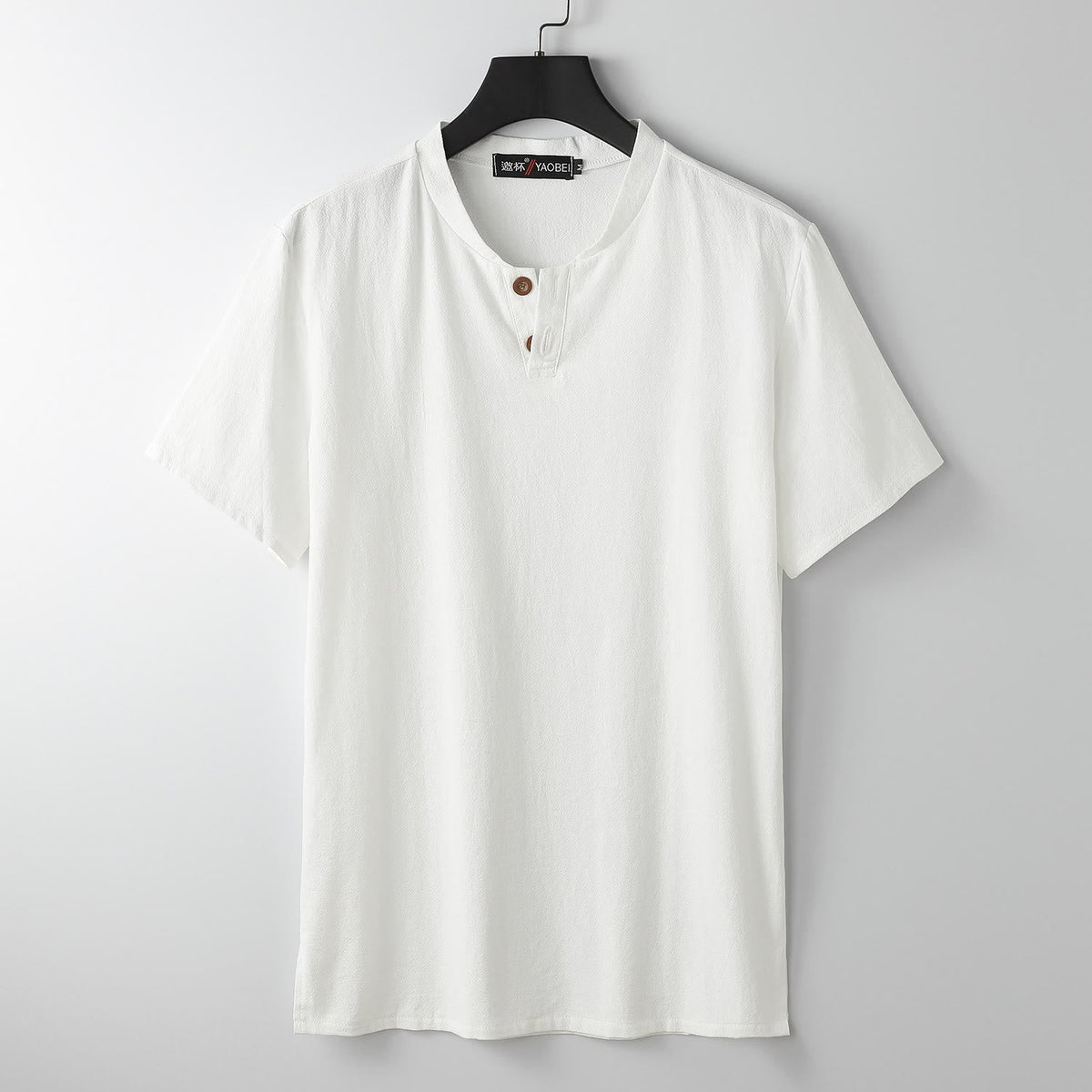 Buddha Stones Loose Men's T-shirt Solid Color Top Short Sleeve Button Notched Neck Soft Shirt - White - US/UK/AU54,EU64 (9XL) - image 0