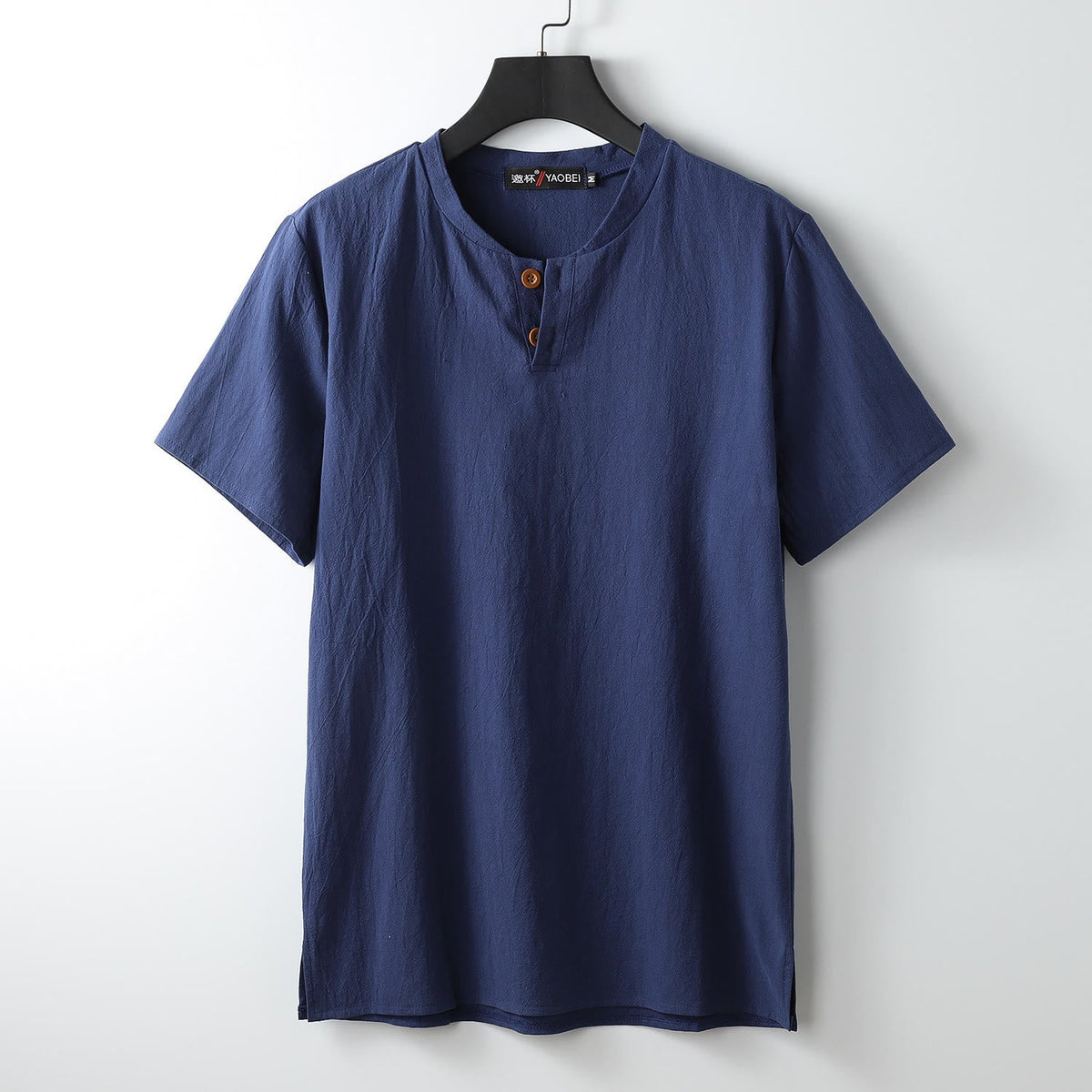 Buddha Stones Loose Men's T-shirt Solid Color Top Short Sleeve Button Notched Neck Soft Shirt - MidnightBlue - US/UK/AU54,EU64 (9XL) - image 3