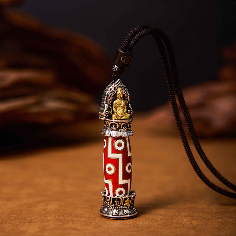 Pendentif de collier de protection perle Dzi à neuf yeux de médecine bouddhiste tibétaine Foviel