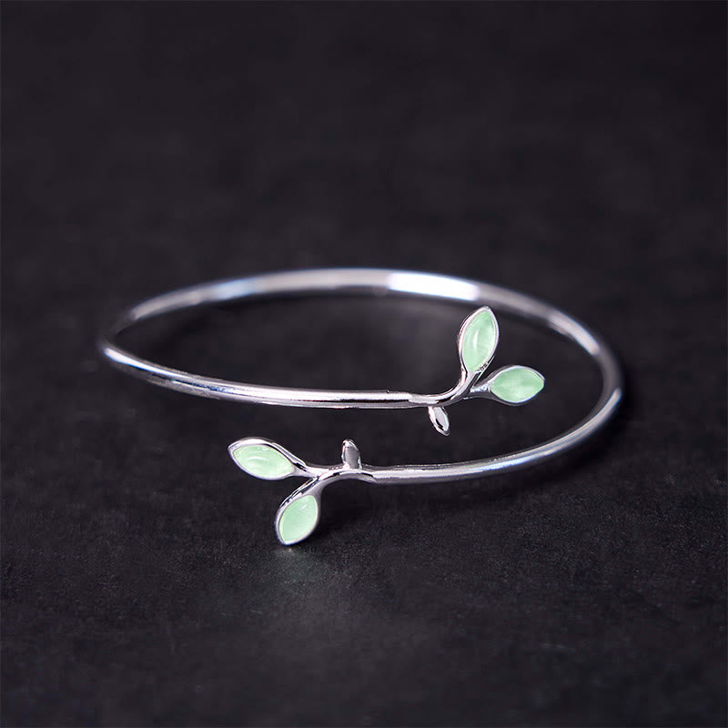 Foviel Leaf Pattern Cat Eye Support Cuff Bracelet Bangle
