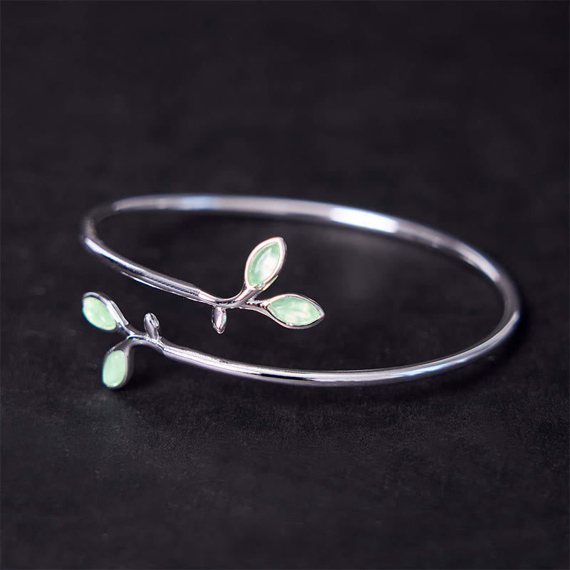 Foviel Leaf Pattern Cat Eye Support Cuff Bracelet Bangle