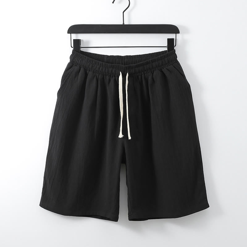 Buddha Stones Casual Solid Color Cotton Men's Bermuda Shorts Men's Pants With Pockets - Black - US/UK/AU54,EU64 (9XL) - image 1