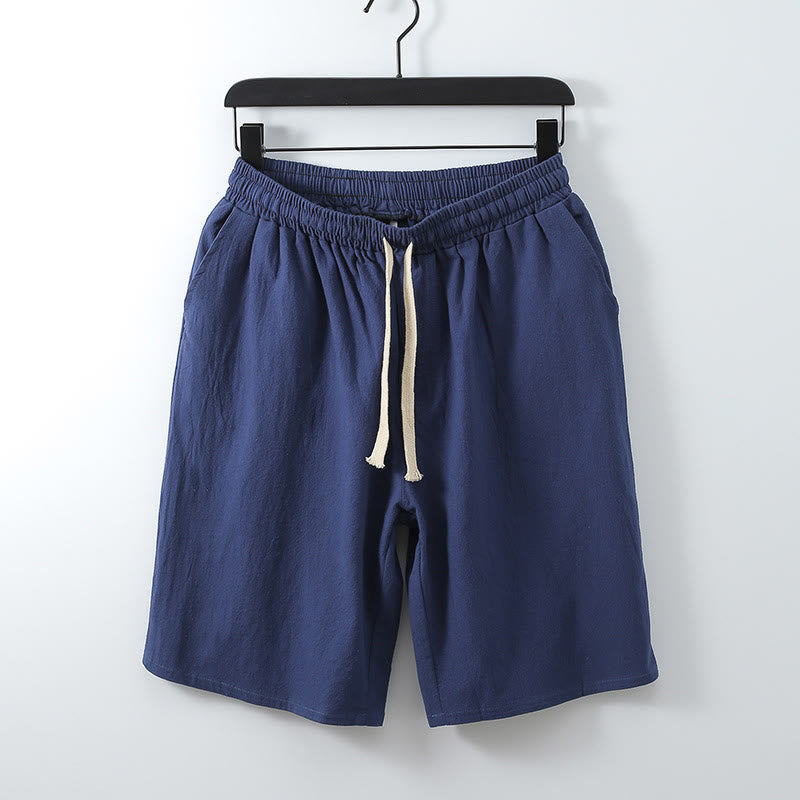 Buddha Stones Casual Solid Color Cotton Men's Bermuda Shorts Men's Pants With Pockets - DarkBlue - US/UK/AU54,EU64 (9XL) - image 2
