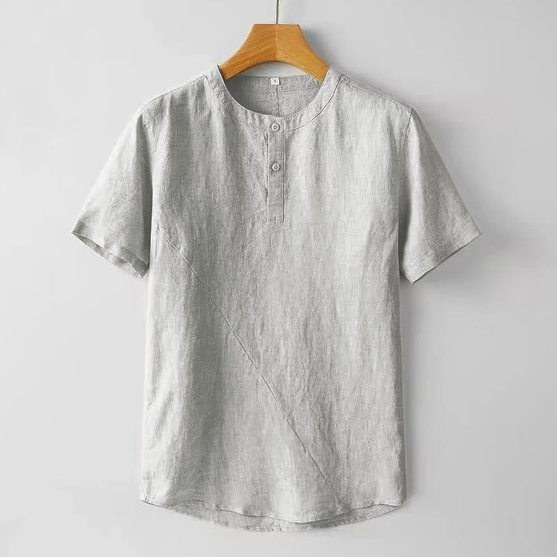 Buddha Stones Summer Men's Solid Color Button Short Sleeve Cotton Linen Shirt - WhiteSmoke - US/UK/AU48,EU58 (4XL) - image 7