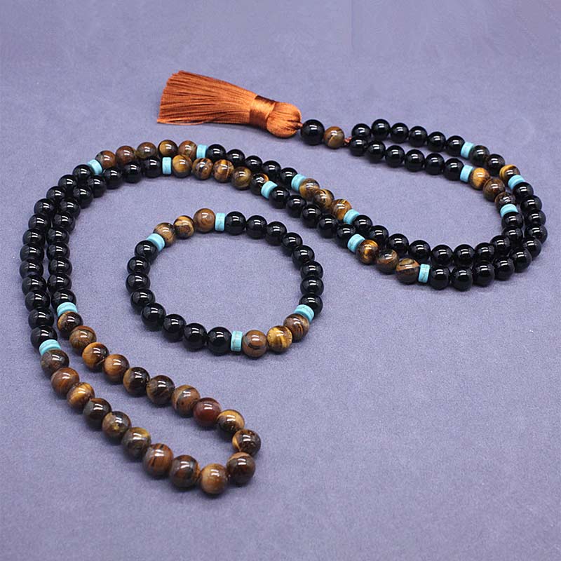 Ensemble de mala paisible en onyx noir tibétain Foviel