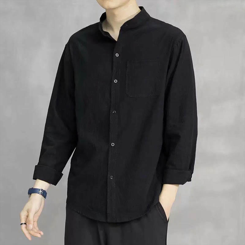 Buddha Stones Men's Long Sleeve Shirt With Pocket Stand Collar Comfort Shirt - Black - US/UK/AU46,EU56 (5XL) - image 15