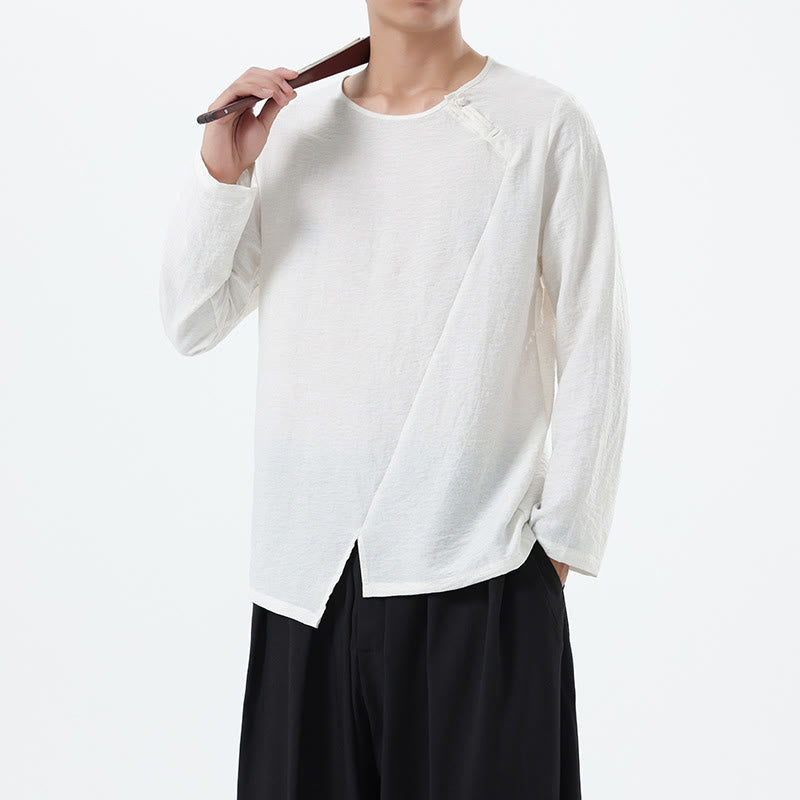 Buddha Stones Men's Long Sleeve Round Collar Comfort Cotton Linen Shirt - image 12