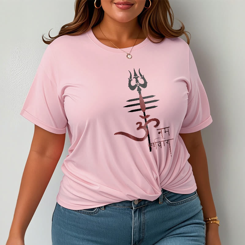 Foviel OM NAMAH SHIVAYEin Dreizack-Tee T-Shirt aus Baumwolle