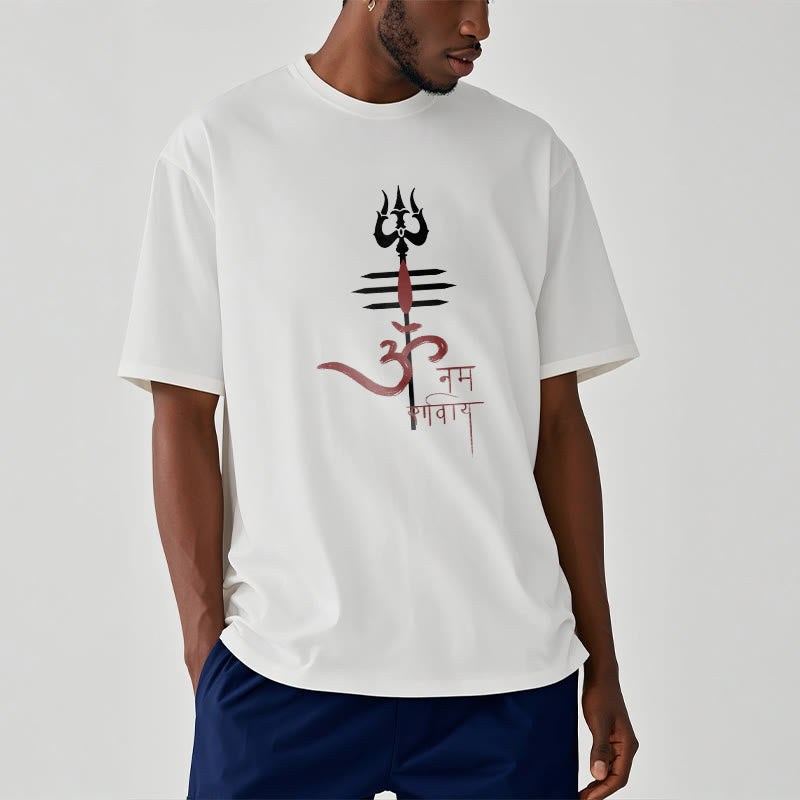 Foviel OM NAMAH SHIVAYEin Dreizack-Tee T-Shirt aus Baumwolle